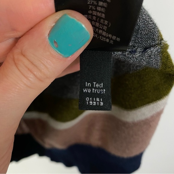 Ted Baker Sweater Mens Size Large 4 Navy Blue Stripe Long Sleeve Light Weight - Picture 7 of 9